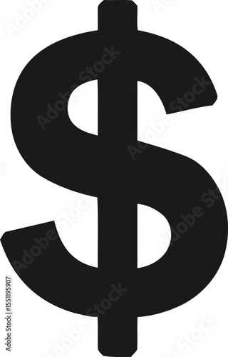 Money Icon: A bold, minimalistic graphic representation of the universally recognized dollar sign, symbolizing finance, currency, and economic concepts. 