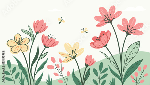 Spring Watercolor Flowers Background .eps