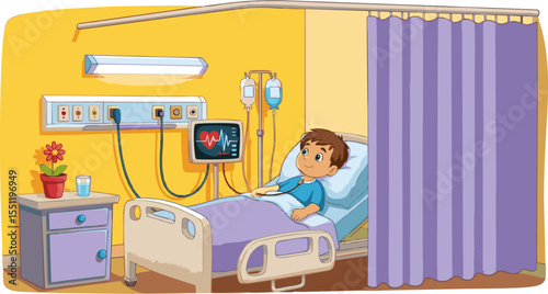 Child Patient in Hospital Room with Medical Equipment
