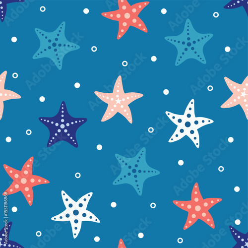 Multicolor smooth ocean star fish repeat vector abstract pattern 
