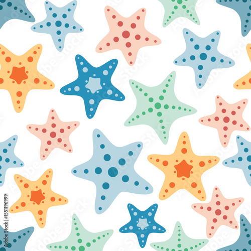 Multicolor smooth ocean star fish repeat vector abstract pattern 