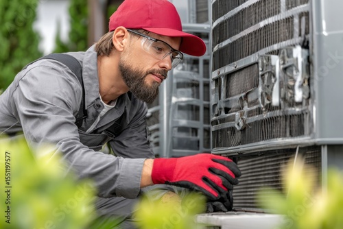 HVAC Technician Inspecting Air Conditioning Unit