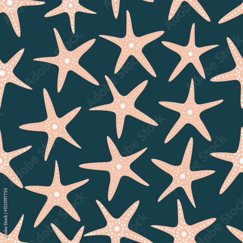 Dark ocean pink star fish repeat vector  abstract pattern 