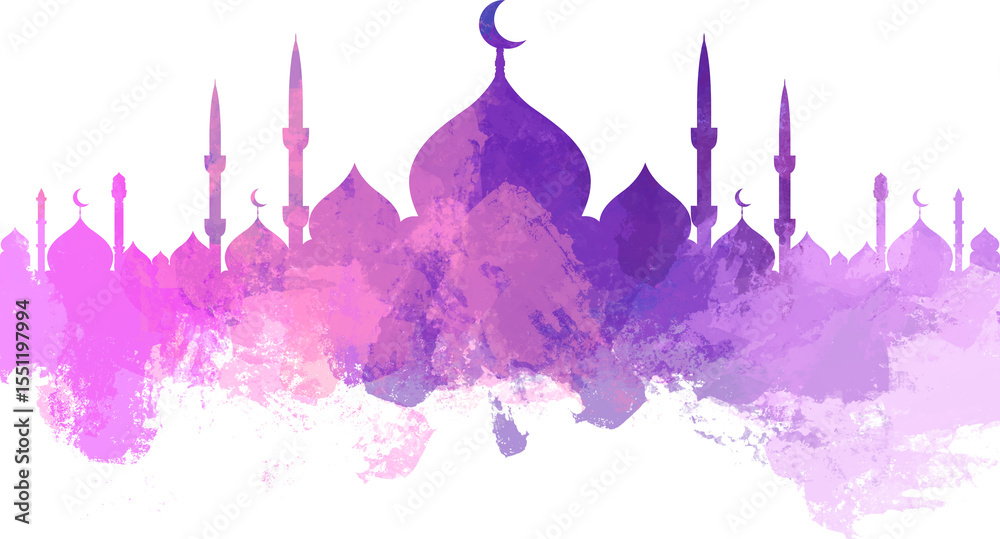 Obraz premium long purple mosque with water color style