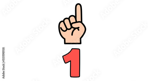 Cartoon Hand Gesturing Number One, Coral-Colored, Flat Design