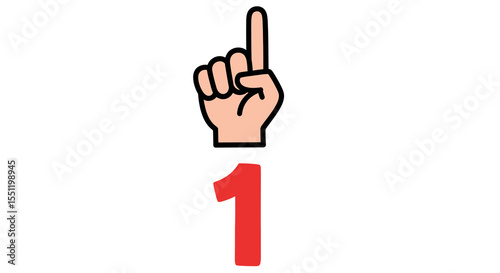 Cartoon Hand Gesturing Number One with Red Digit One Below