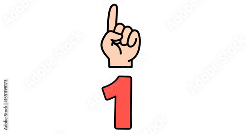 Cartoon Hand Pointing Upward with Red Number One Illustration