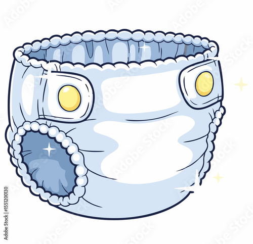 Cute Light Blue Cartoon Baby Diaper with Decorative Details