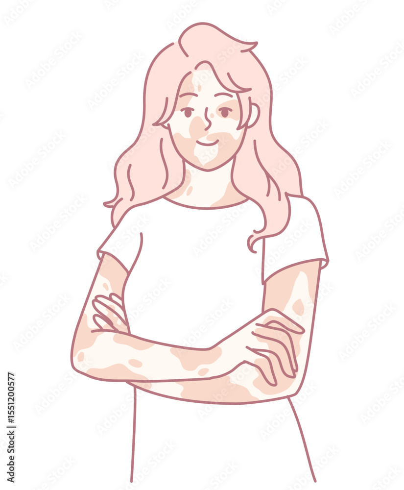 A stylized and vibrant illustration of a confident woman with her arms crossed and a friendly, warm smile A stylized and vibrant illustration of a confident woman with her arms crossed and a friendly, warm smile