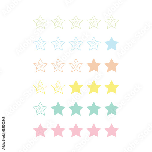 Colorful Rating Stars Crayon Icons. Customer feedback. Vector illustration