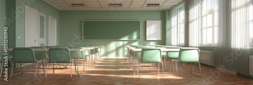 Bright and Open Classroom With Natural Light, Ready for Learning and Engagement in an Educational Environment