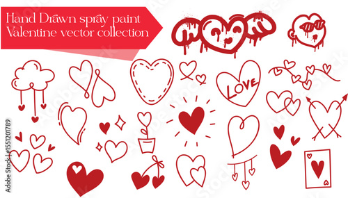 hand drawn spray paint valentines vector collection set
