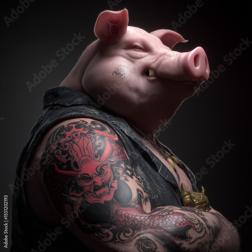 pig with tattoos