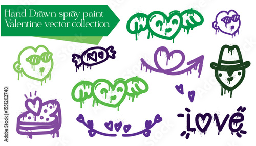 hand drawn spray paint valentines vector collection set