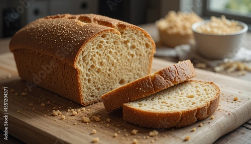 Freshly Baked Sliced Loaf of Bread on a Cutting Board