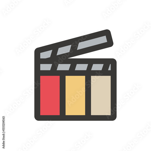 Clapperboard tool opens film slate in studio for filmmaking element
