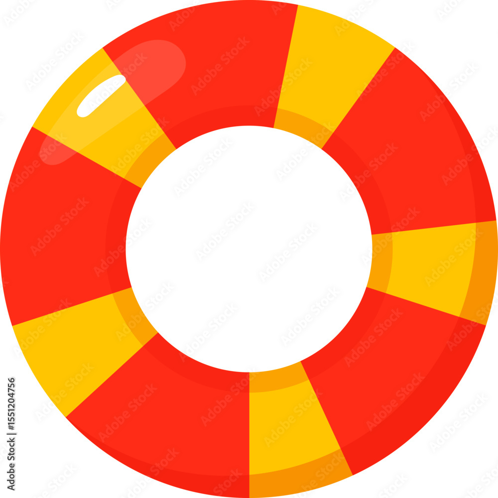 Obraz premium Red and Yellow Striped Inflatable Life Ring, Summer Safety Equipment Illustration
