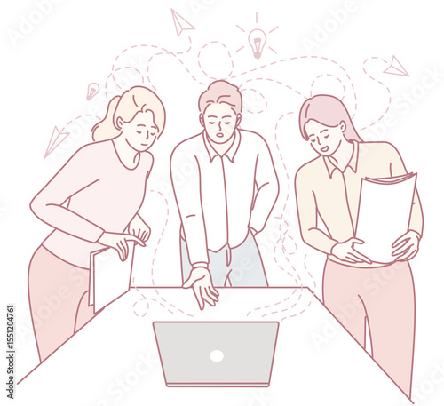 A dedicated team of three skilled professionals actively engaging in collaborative work around a laptop