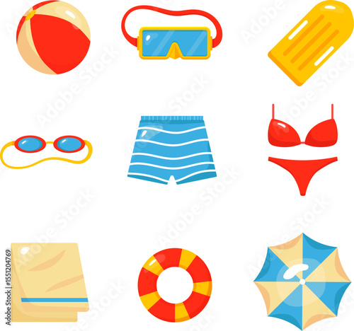 Summer Fun Beach Ball, Swimsuit, Goggles, and More Summer Icons