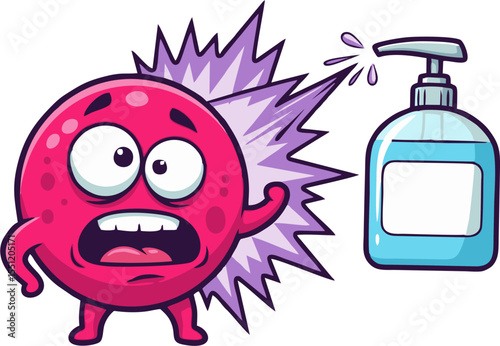 Terrified Cartoon Germ Attacked by Hand Sanitizer