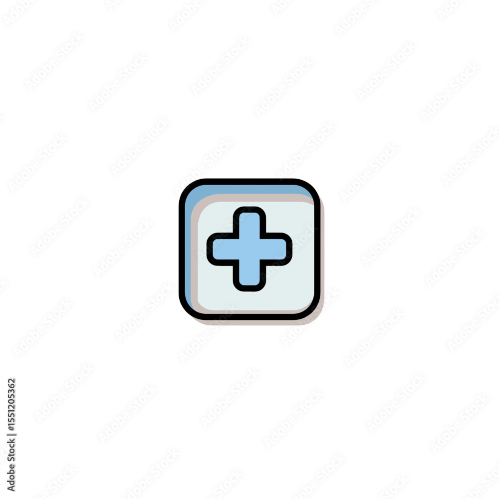Obraz premium Blue cross icon represents addition inside rounded square button