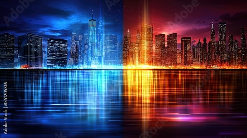 Dual Cityscapes: A Night's Divided Majesty