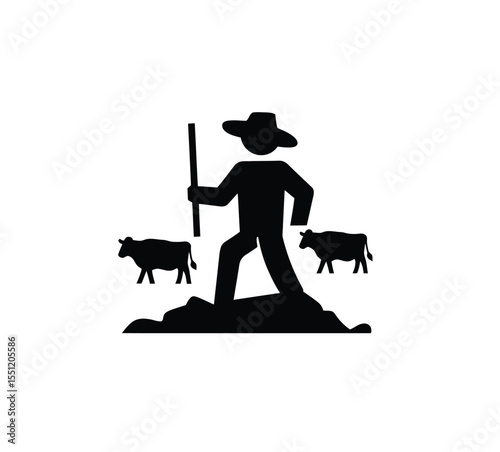 Cowherd icon vector in black color with white background.