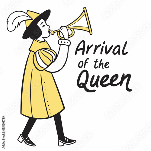 Announcing Royalty: Illustrated Herald with Trumpet for Queen's Arrival Announcement