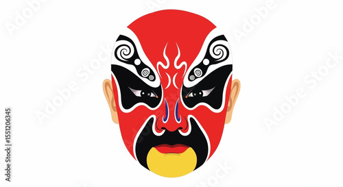 Traditional Chinese Opera Mask, Red and Black, Dramatic Expression