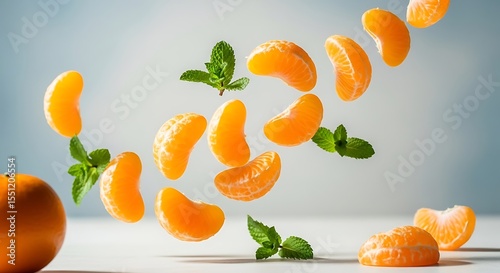 Fresh mandarin orange fruit slices with mint leaves citrus food healthy eating vitamin c diet