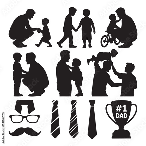 Happy Father's Day Dad and Son Loving Bond Silhouettes, Plus Essential Fatherhood Accessories