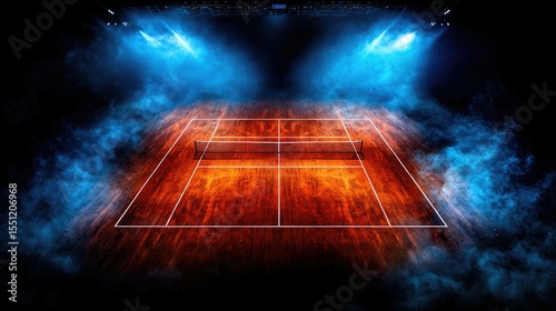 Illuminated Tennis Court: A Dramatic Night Match