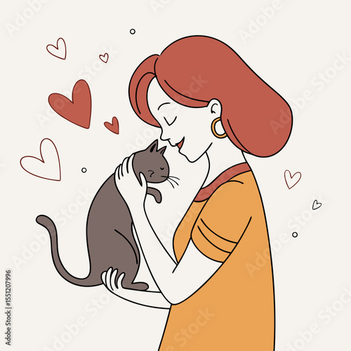 Intimate moment: Woman sharing an affectionate embrace with her feline companion