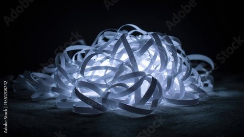 Emotions Visualized as Tangled Thoughts Transforming Into a Luminous Ribbon of Clarity and Purpose in a Dark Setting