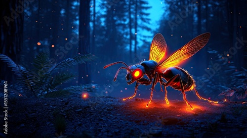 Luminous Wasp in Enchanting Forest Night