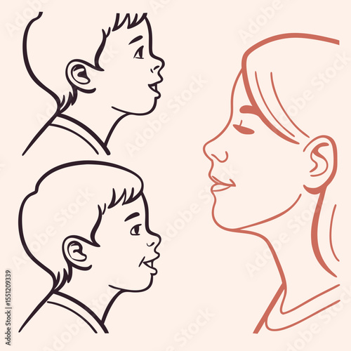 Generational Connection: Outlined Profiles of Family Members in Simple Style