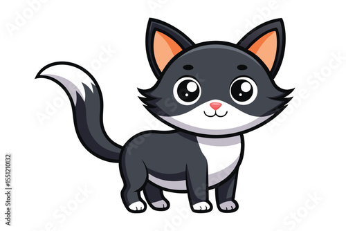 Adorable Cartoon Cat with Big Eyes and a Bushy Tail Ready for Playtime Fun and Cuddles
