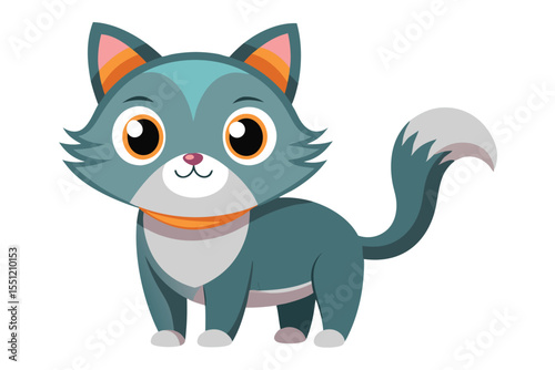 Charming Cartoon Cat Illustration Standing with Graceful Pose and Exquisite Detailing for Children's Content and Decorative Purposes