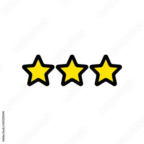 Three stars aligning rate success on white indicating satisfaction level graphic
