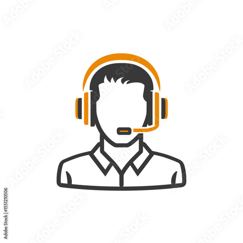 Operator silhouette assists remotely wearing headset in support center call setting business