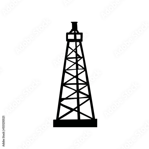 Oil derrick silhouette stands tall against white backdrop illustrating extraction industry