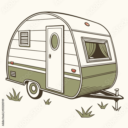 Nostalgic getaway: A charming vintage caravan awaits a leisurely journey illustration