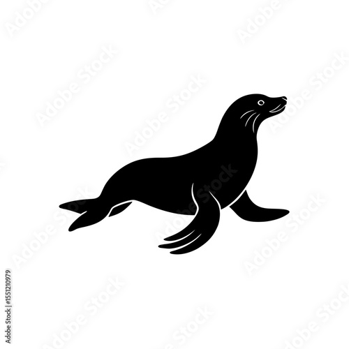 running sea lion silhouette vector illustration 