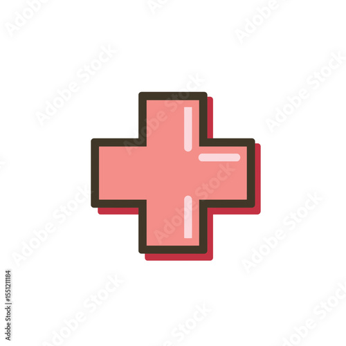 Geometric cross symbol floats representing health aid in a minimalist scene isolated vector graphic