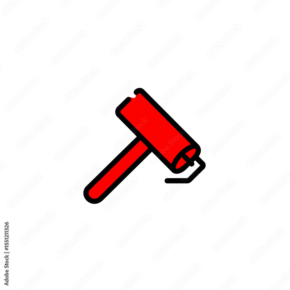 Fototapeta premium Red paint roller applies color indoors with white background illustration