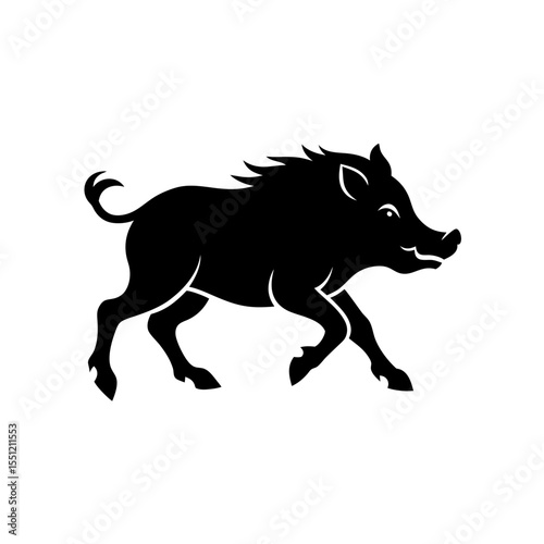 running wild boar silhouette vector illustration 