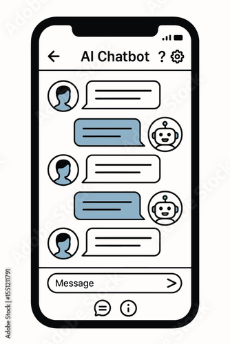 Flat Vector AI Chatbot App Interface on Smartphone Screen – Minimalist Virtual Assistant UI Design