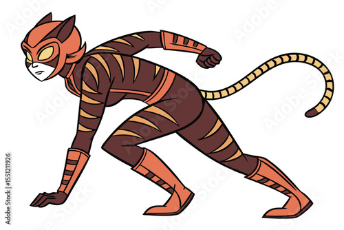 Agile Catwoman Strikes a Pose An Animated Female Character with Feline Features and a Unique Suit Ready for Action