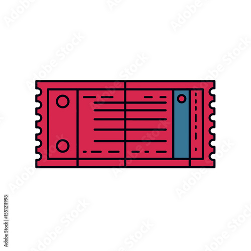 Red ticket displays details during event admission process using perforation