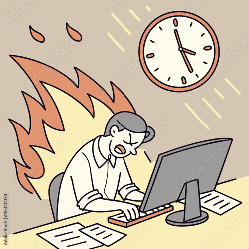 Depiction of professional burnout, portraying overwhelming pressure and deadlines